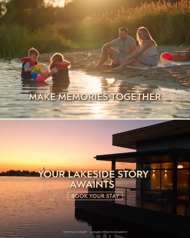 Family making memories together during a lakeside vacation-rental stay