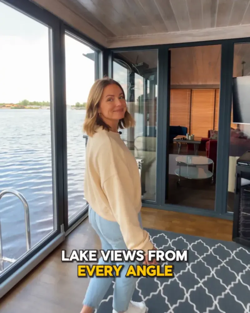 Presenter giving a social-first tour of a lakeside vacation rental
